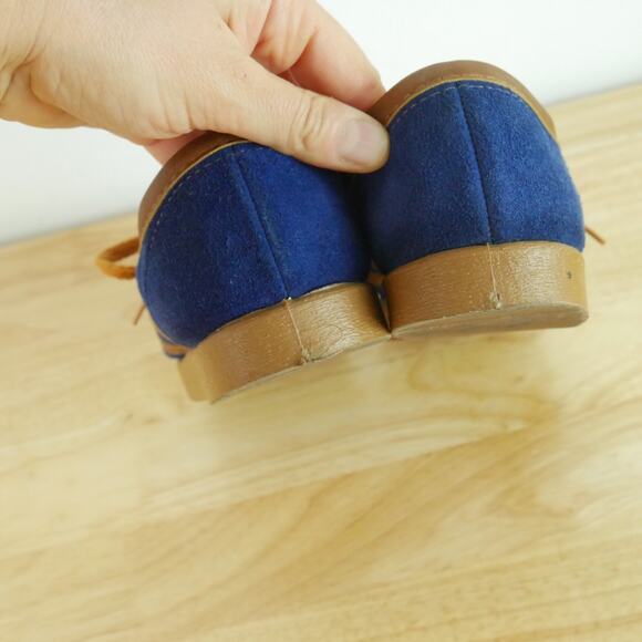 Vintage 70s Suede Sneakers Blue Stripe Retro Platform Athletic Costume 8 8.5 - Picture 10 of 15